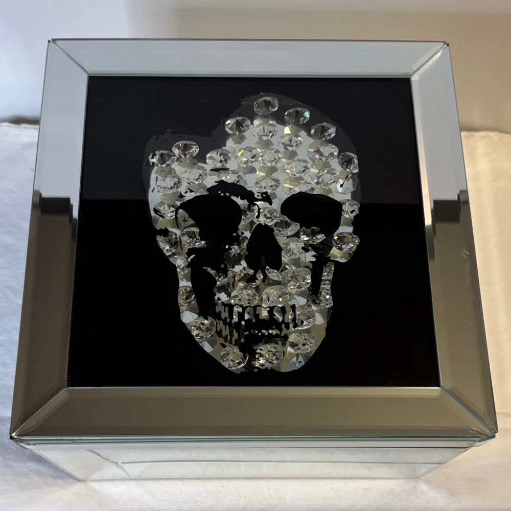 Z Gallerie Black Mirrored Skull Jewelry Box with Crystal Accent